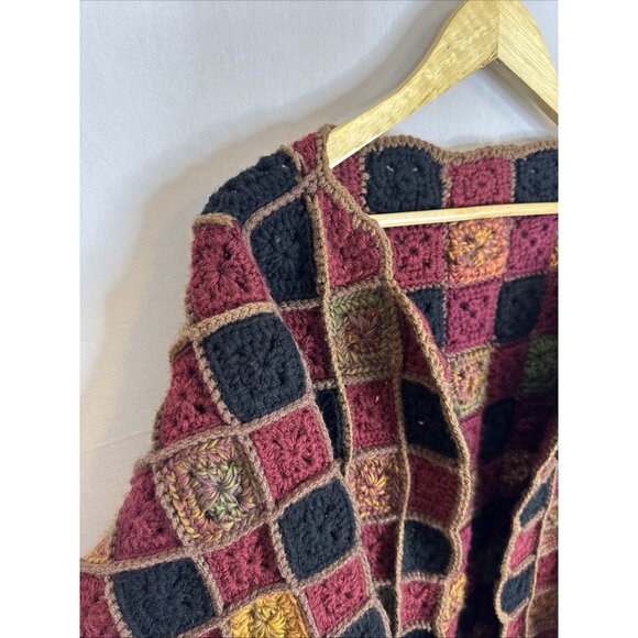 Hand Crochet Granny Square Cardigan Sweater Boho Festival Open Knit Women XL - Picture 3 of 5